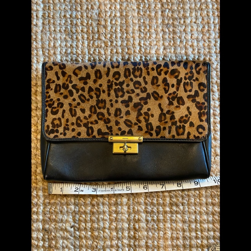Fossil Cheetah Leopard Calfhair Haircalf Clutch Purse Bag